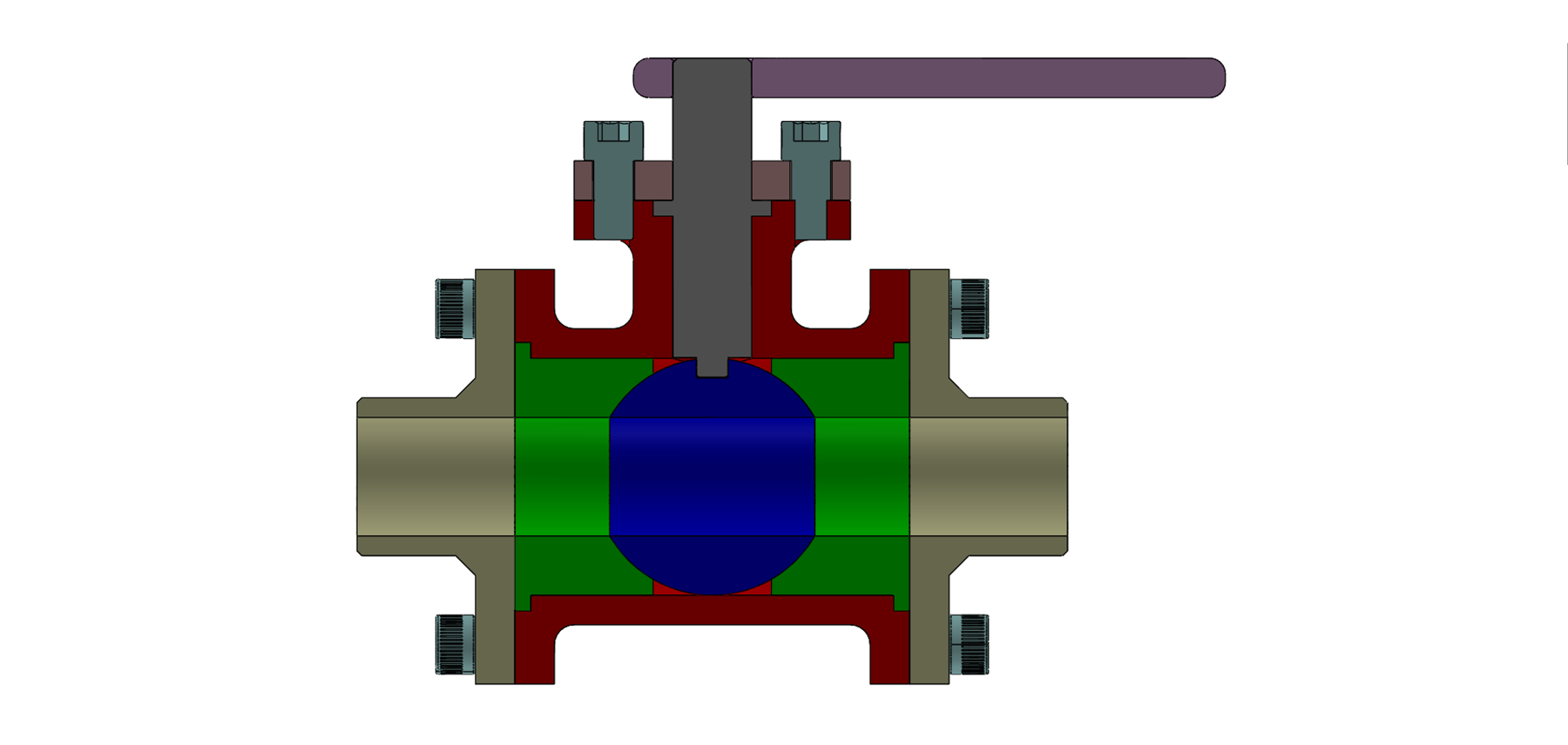 Section view through a SolidWorks ball valve assembly
